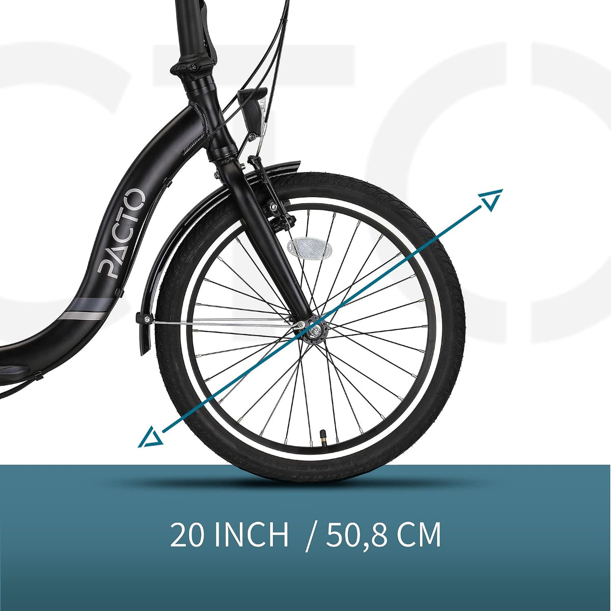 Bicicleta plegable premium PACTO para adultos - cuadro de aluminio de 27 cm, ruedas de aluminio de 20 pulgadas, 6 velocidades Shimano