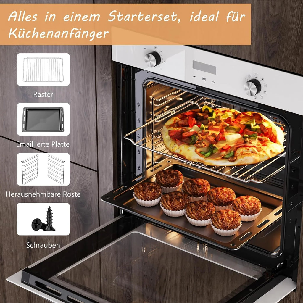 Cuisson à l'air Chaud 3D piekarnik do zabudowy, 60 cm, wolnostojący, 60 l, timer, 2,2 kW, 9 funkcji, z grillem i emaliowaną blachą do pieczenia, Cuisson à l'air Chaud 3D