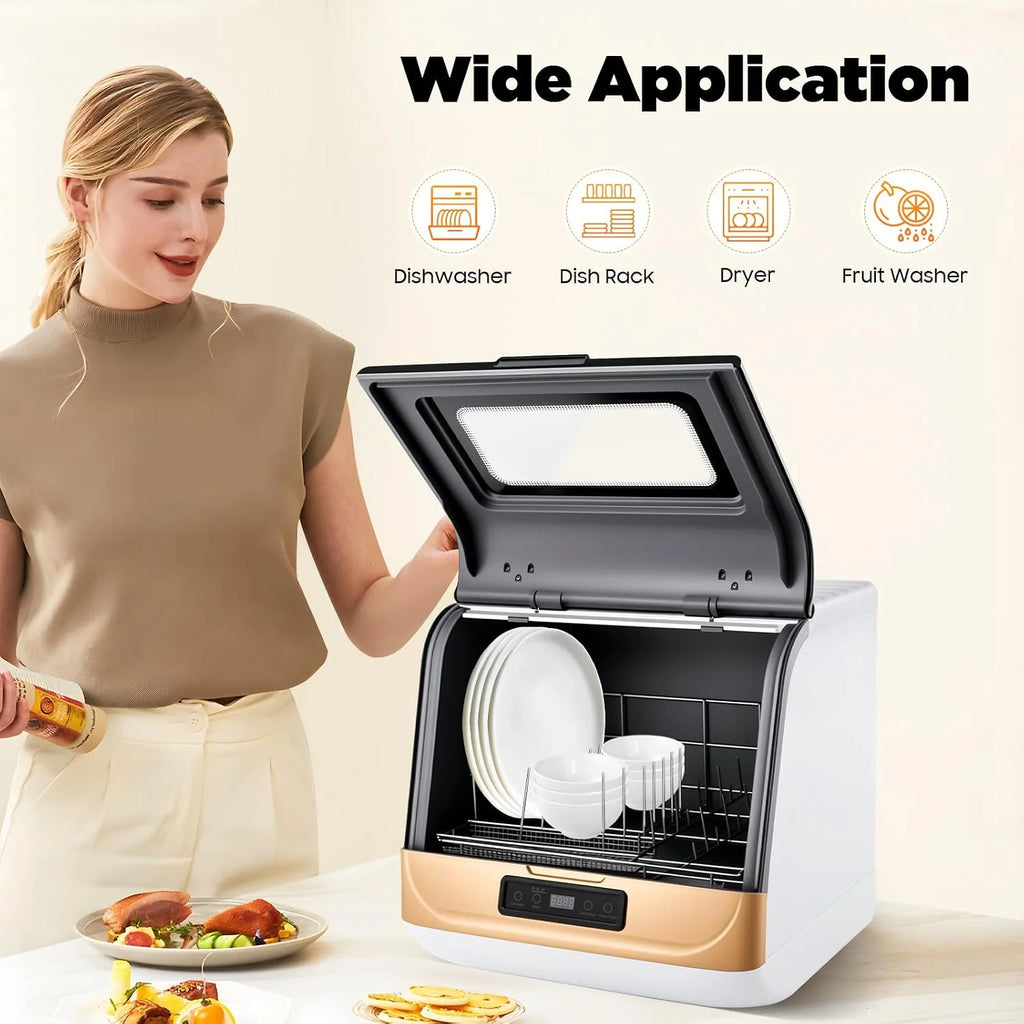 Wielofunkcyjna zmywarka stołowa 800 W z 3 trybami prania, kolor złoty