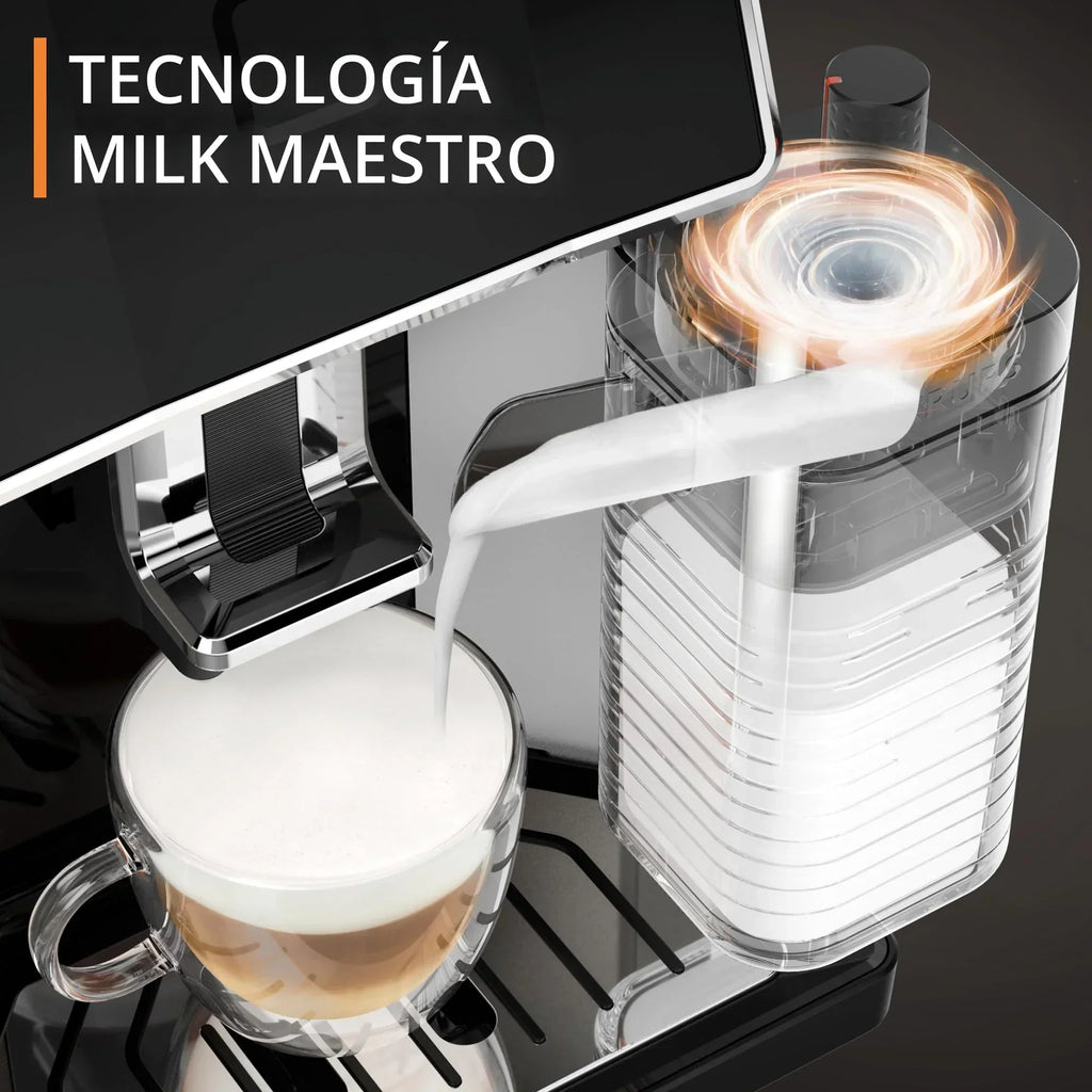 2025 Krups Essential - Cafetera superautomática, 15 bares de presión, molinillo cónico de metal, con selección de cantidad e intensidad de café, 1,7 l, 1 taza, acero, pantalla LCD + accesorios para leche