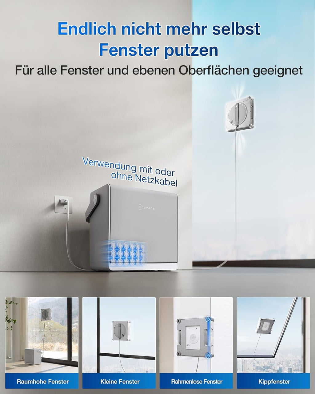 Robot limpiacristales ECOVACS WINBOT W2S Omni con estación multifunción, limpieza inteligente hasta los bordes con TruEdge™, carga durante el funcionamiento, TRES boquillas de agua, protección de 12 niveles