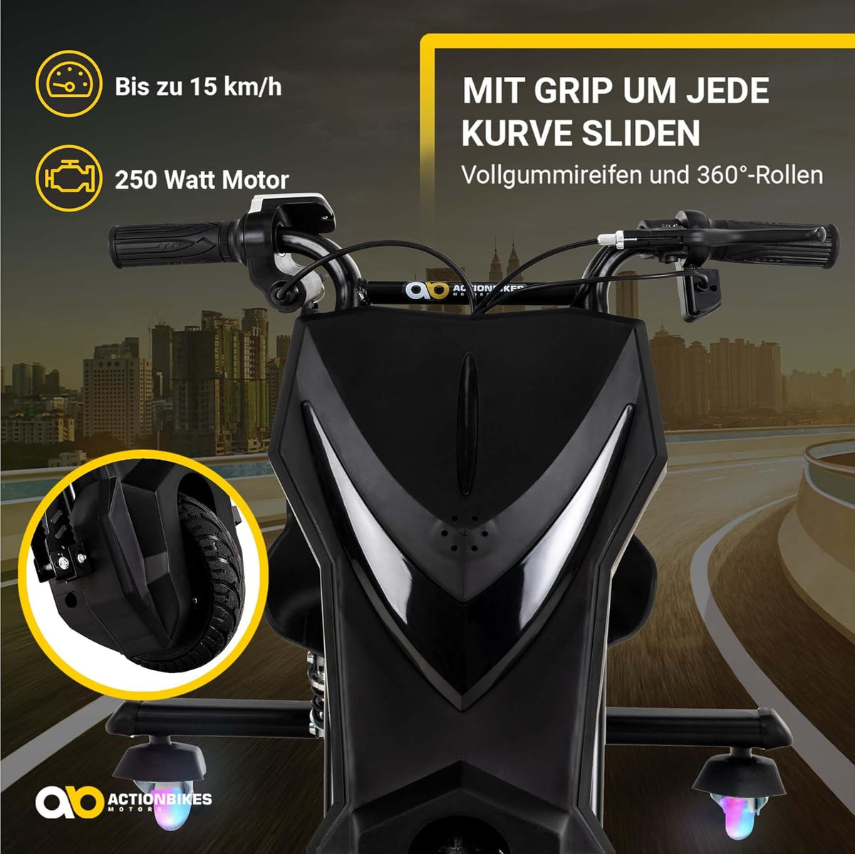Actionbikes Motors Patinete Eléctrico Infantil para Derrapes | Motor de 𝟐𝟓𝟎 W - Carrito de Derrape 360° - 3 Niveles de Velocidad - Iluminación LED - Asiento Ajustable - Bluetooth - Kart de Derrape - Coche de Derrape (Space Purple)