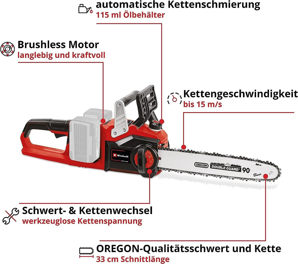 Motosierra de batería Einhell Professional GP-LC 36/35 Li-Solo Power X-Change (iones de litio, 36 V, 33 cm de longitud de corte, 15 m/s de velocidad de corte, motor eléctrico sin escobillas, sin batería ni cargador)