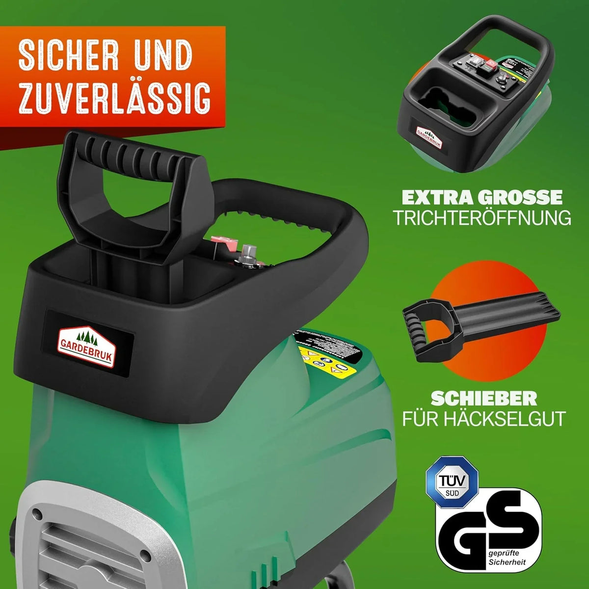 Trituradora de rodillo eléctrica DBHC002 3100 W hasta 44 mm de grosor de rama con 2 bolsas de recogida de 60 L