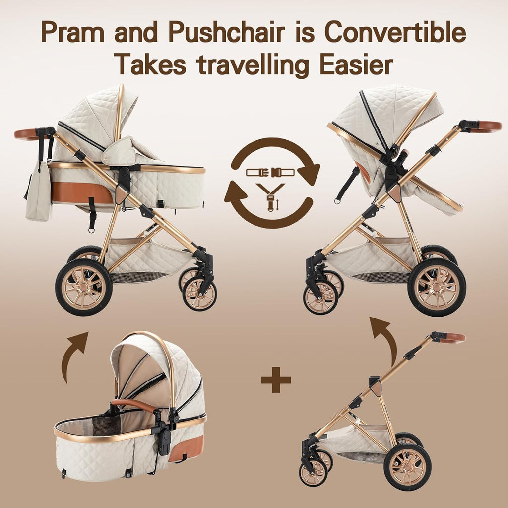 Cochecito 3 en 1 Gcarebb, silla de paseo con portabebés, cochecito completo con altura ajustable, cochecito combinado con marco de aluminio para recién nacidos de 0 a 4 años