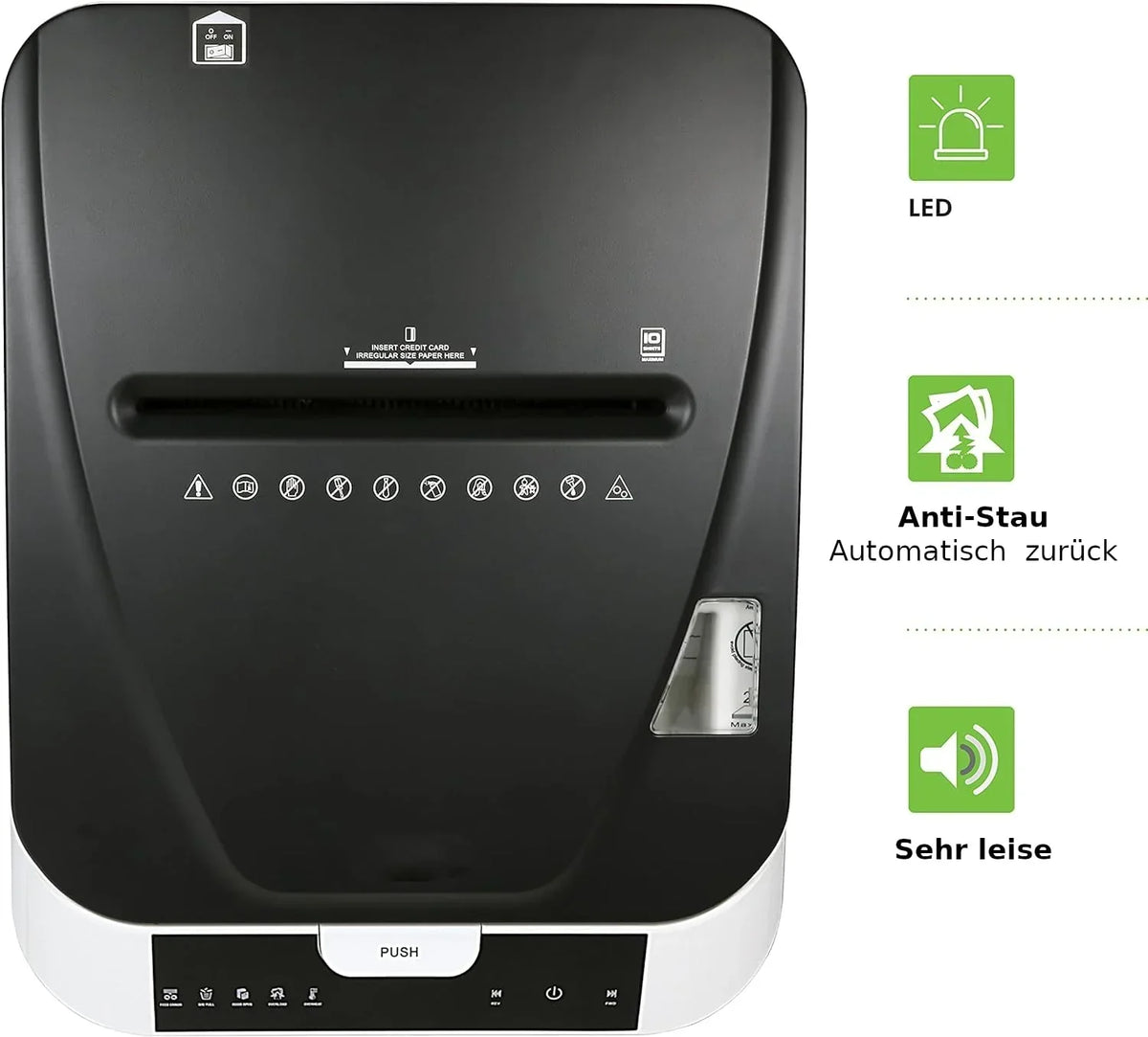 Destructora de documentos LMG Alemania con alimentación automática P4, 180 hojas, corte cruzado, apagado automático, 58 dB, 32 litros, pantalla táctil, compatible con RGPD