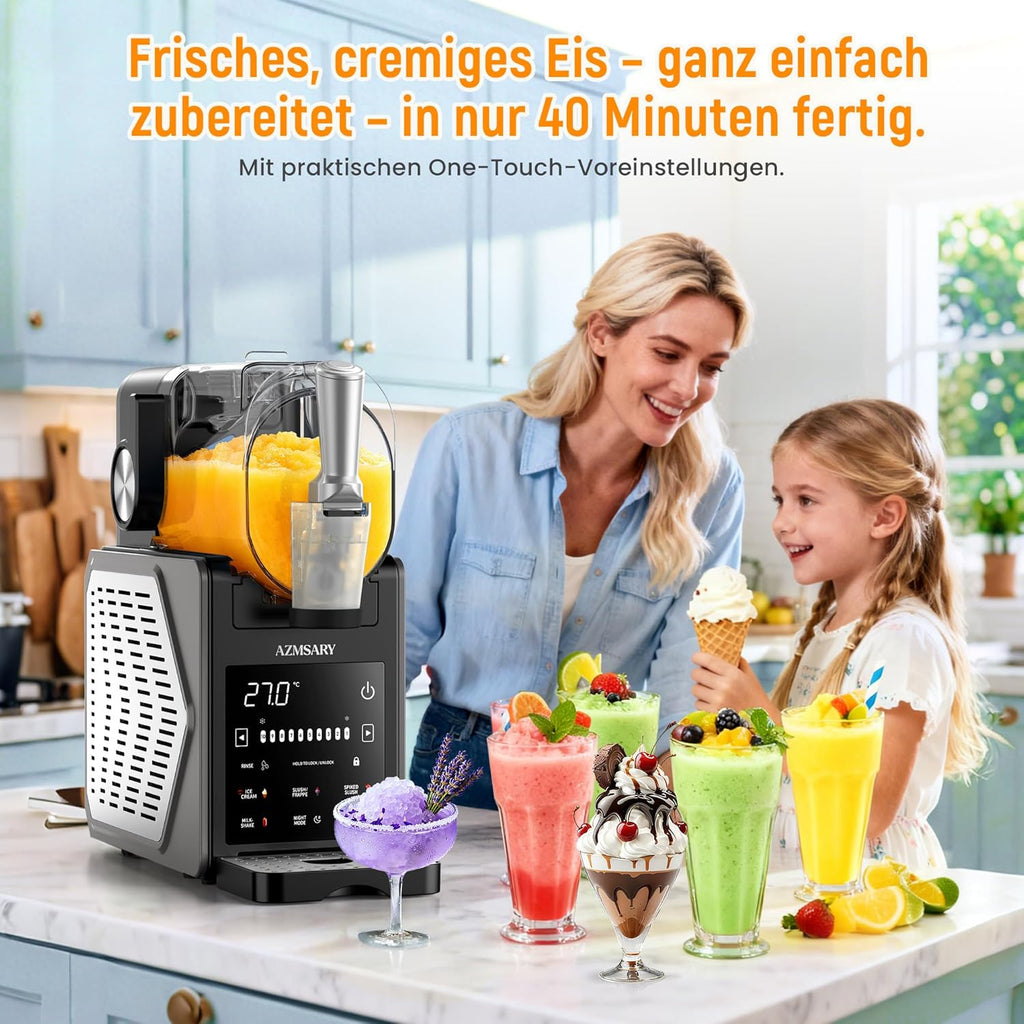 Máquina de granizados: máquina de helados y granizados de 2,5 L para el hogar, con pantalla LED, 6 programas preestablecidos para helados, frappés, batidos y limpieza automática (negro)