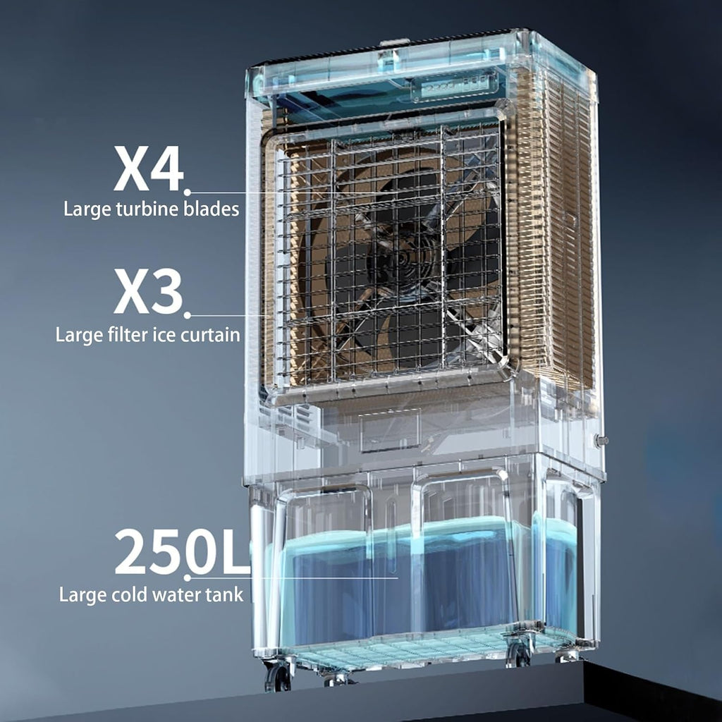 Enfriador evaporativo personal, aire acondicionado portátil real con depósito de 180 litros y 3 velocidades, climatizador evaporativo para habitaciones, oficinas y espacios exteriores (75 * 47 * 150 cm)