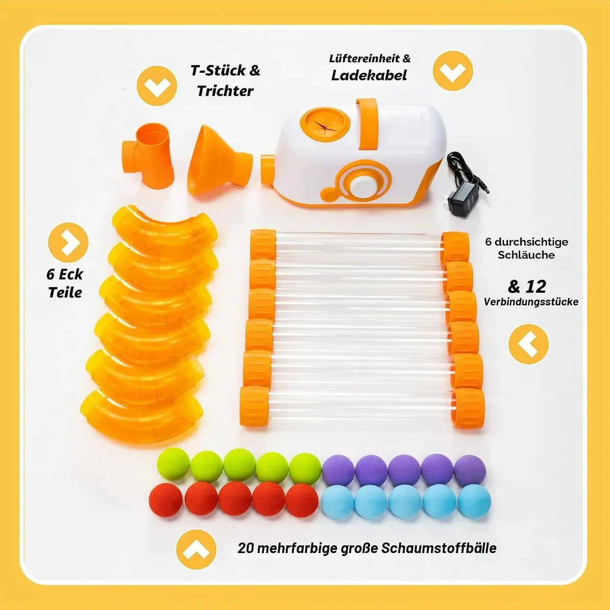 Juguete neumático STEM Air Toobz FA454-1, experimento de flujo de aire con sistema de tubos y bolas de espuma, a partir de 3 años