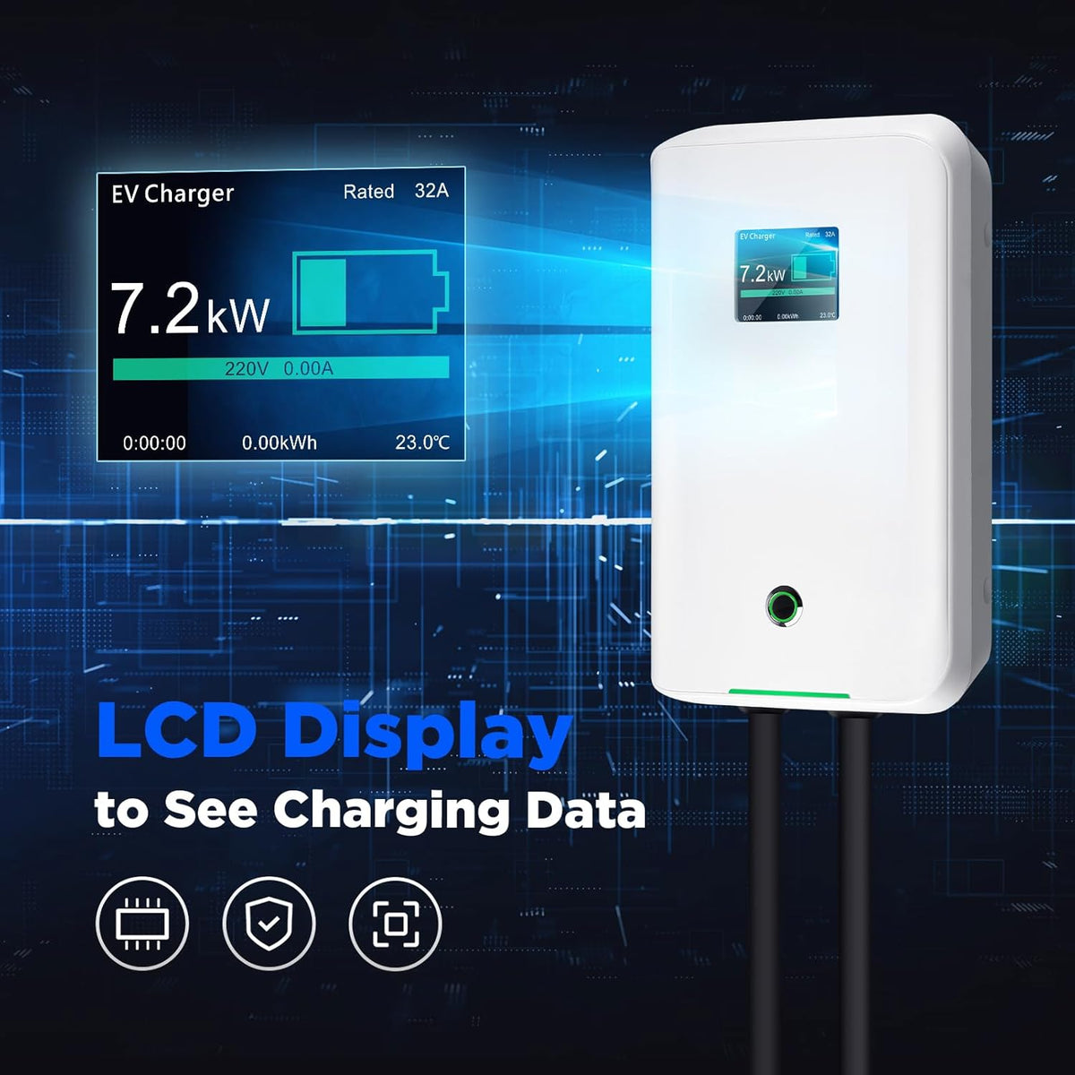 Estación de carga para VE Morec de 7,68 kW, monofásica, 32 A, con toma de cable y cable de alimentación de 1 m a la caja de distribución, cargador rápido para vehículos eléctricos