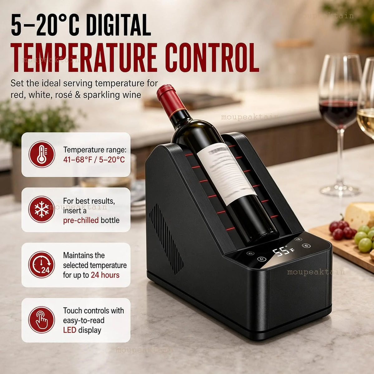 Chłodziarka do szampana i chłodziarka do wina, 750 ml, cyfrowa kontrola 5-20°C