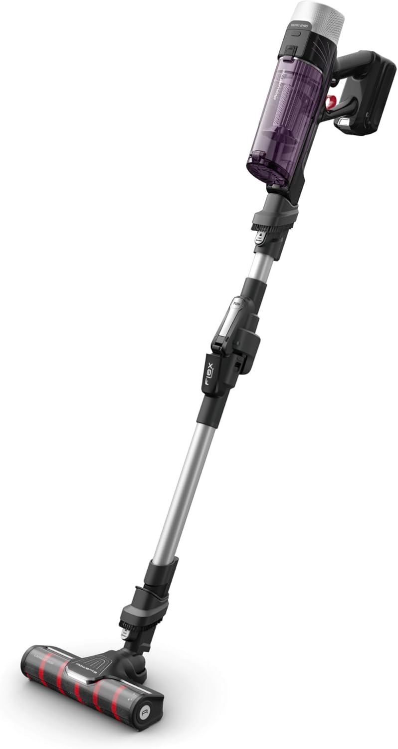 Rowenta X-Force Flex 9.60, Aspiradora escoba sin cable multifunción, Alto rendimiento con 100 AW, Autonomía de 45 minutos, Ultraligera, Tubo Flex, RH2047WO, Violeta