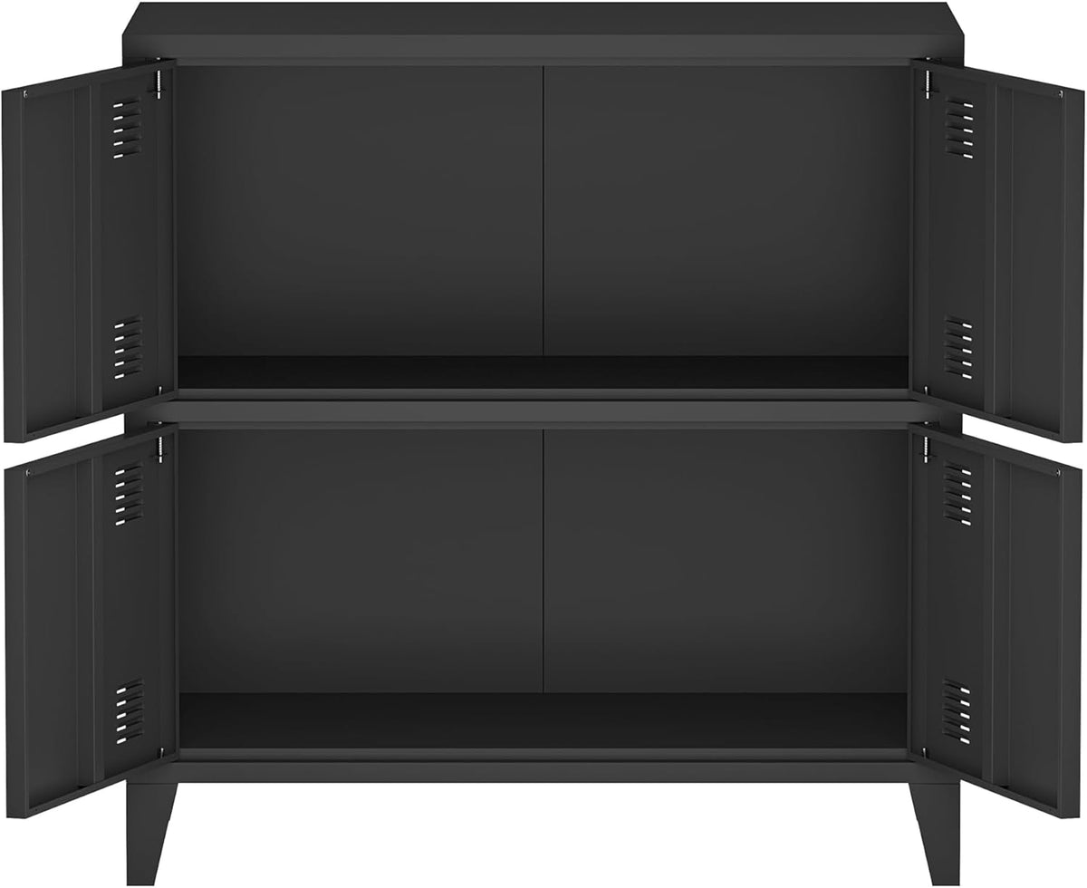 [en.casa] Armario de oficina Hamina archivador con 4 puertas armario multiusos con 2 estantes armario de almacenamiento industrial de acero armario auxiliar 80 x 40 x 82 cm negro