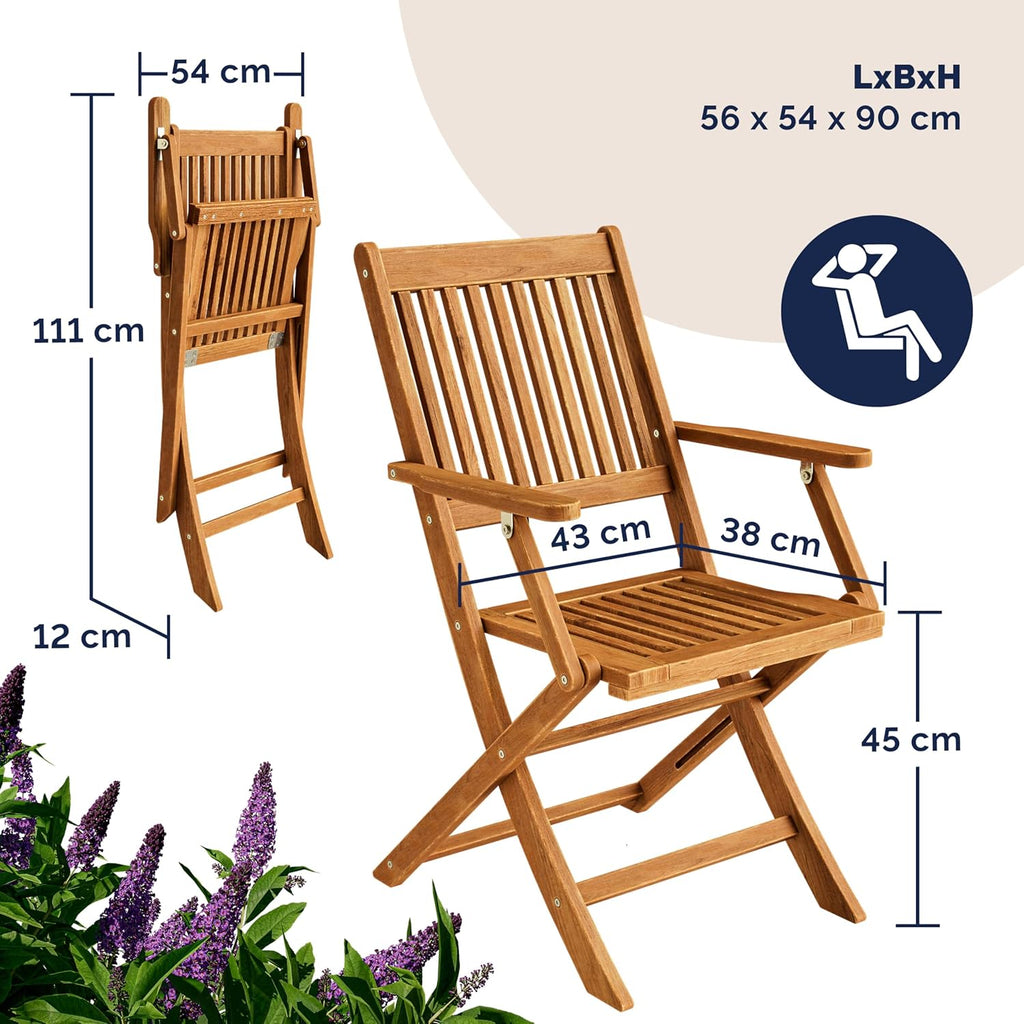 Casaria Set de 4 sillas de jardín Sydney, madera de acacia certificada FSC®, silla plegable, respaldo alto, sillón de jardín plegable