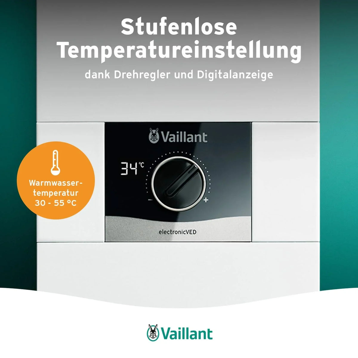 Calentador de paso Vaillant VED E 24/8 resistente a la presión 24kW 400V regulación continua pantalla digital 0010023779 clase energética A
