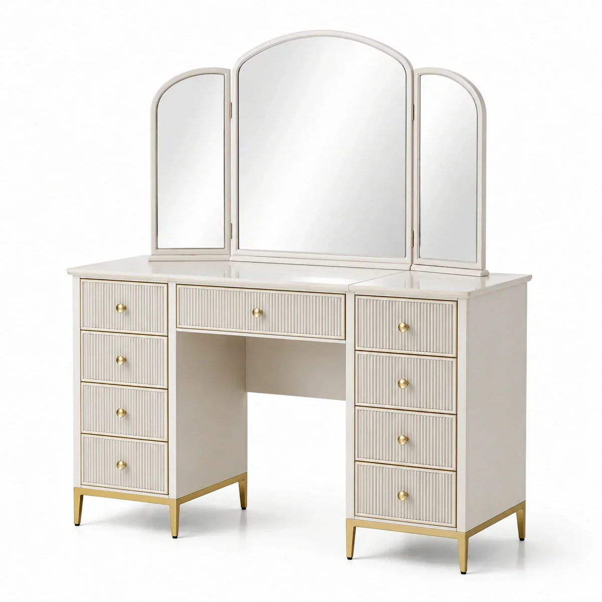 Tocador con estructura de madera y metal, beige
