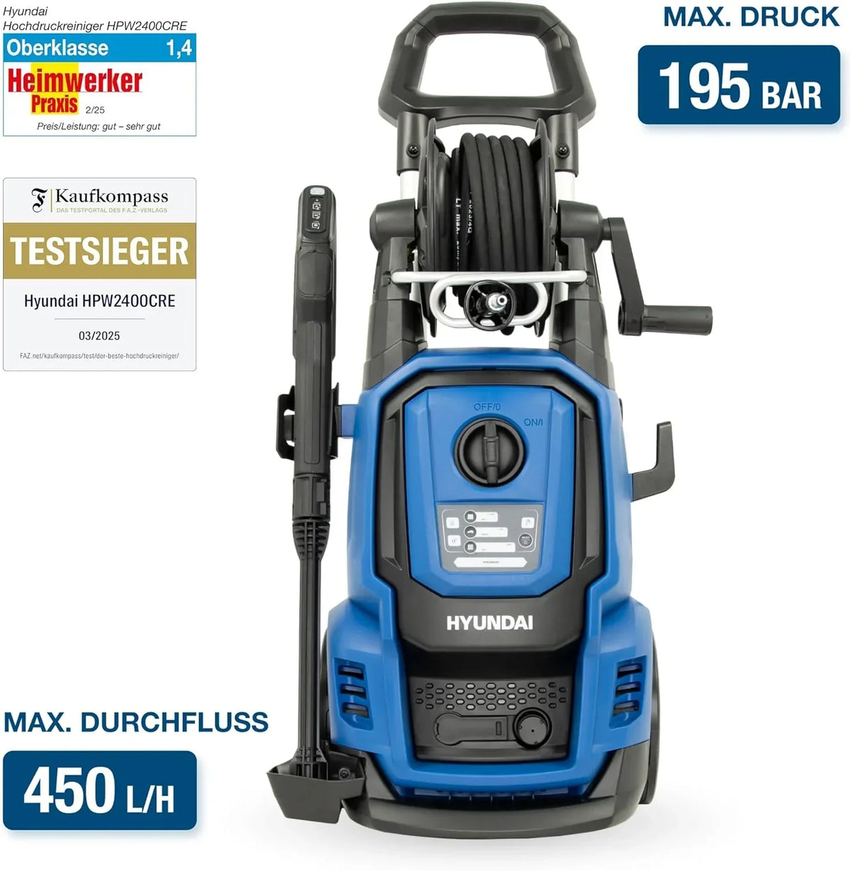 Hidrolimpiadora 195 bar 450 l/h 2400 W HPW2400CRE manguera de 10 m boquilla turbo boquilla ajustable