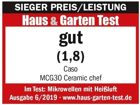 CASO MCG30 Ceramic Chef Ganador del test Haus & Garten, microondas 3 en 1 con grill + convección 2100W 30L, base de vidrio de borosilicato, función de horno hasta 200°C
