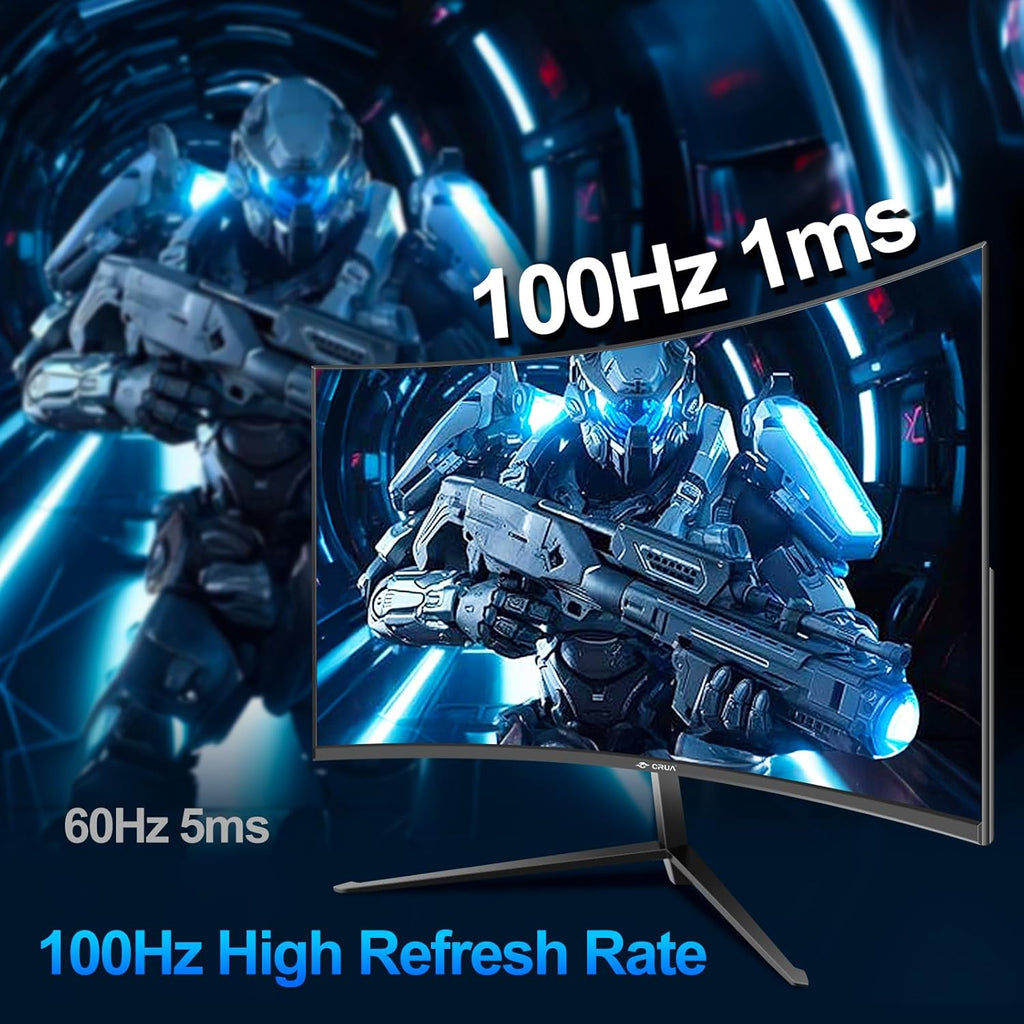 Monitor Gaming CRUA de 27 pulgadas y 100Hz, monitor de PC curvo Full HD 1080P 1500R sin bordes con FreeSync y tecnología de cuidado ocular, compatible con VESA