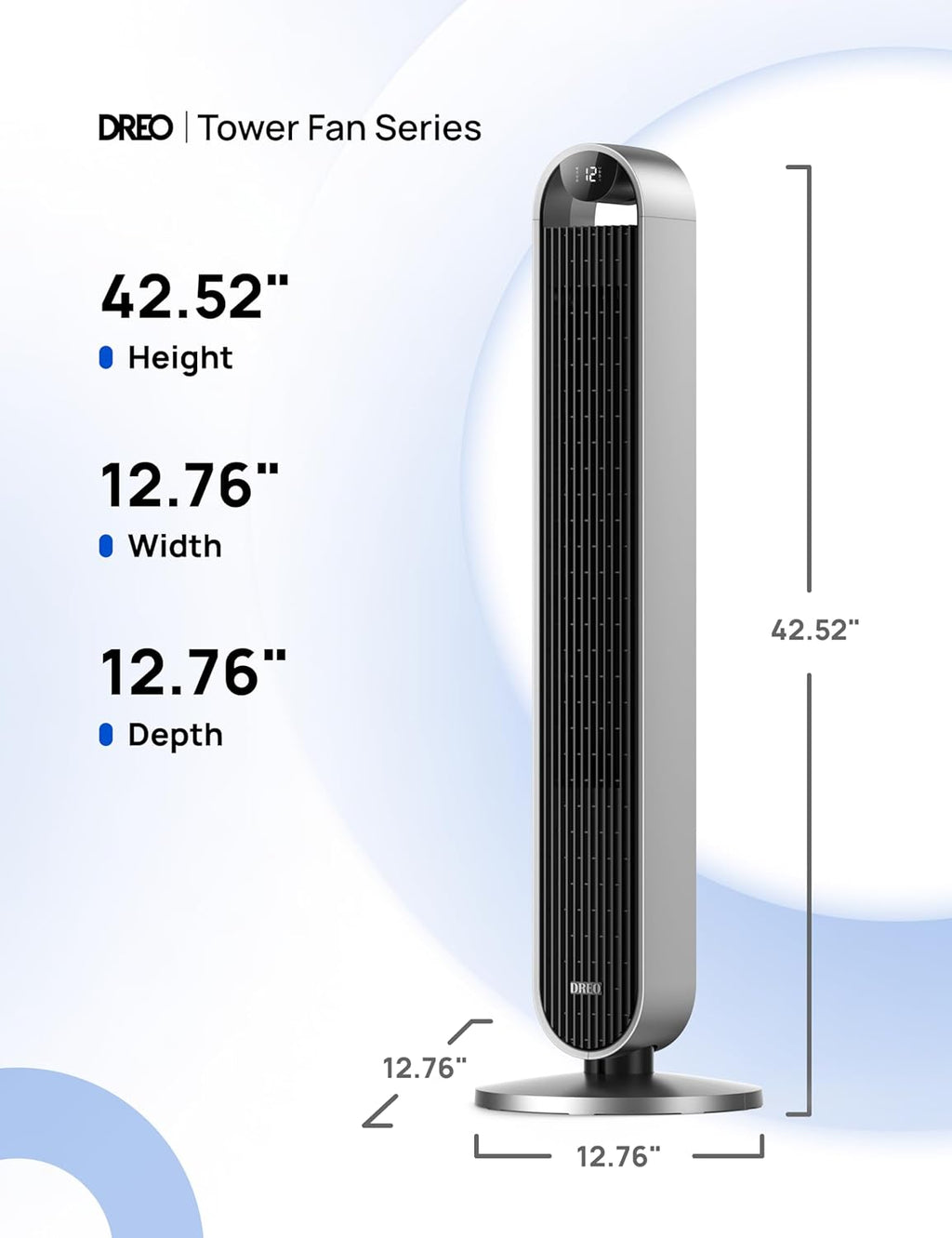 Ventilador de torre inteligente Dreo 25 dB más silencioso con control por voz, ventilador WiFi para Alexa, control por APP, ventilador de pie oscilante de 120°, 12 velocidades, 4 modos, temporizador de 12 horas, Pilot Max S