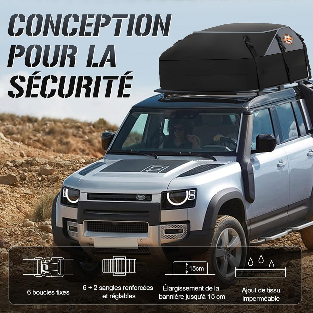 Cofre de techo Sailnovo, 580 l, cofre de techo impermeable con o sin barras de techo, 6 ganchos de seguridad y bolsa de almacenamiento incluidos.