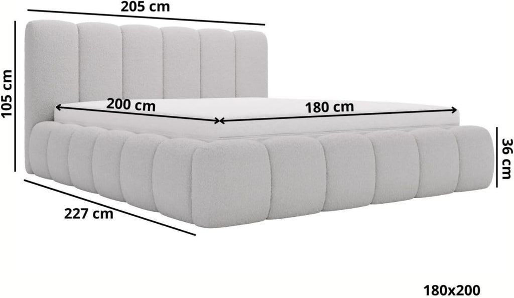 Cama tapizada GRAINGOLD Cloud 180x200 con arcón, cama tapizada con espacio de almacenamiento, tela de bouclé, con somier, con cabecero, sin colchón (beige, 180x200)