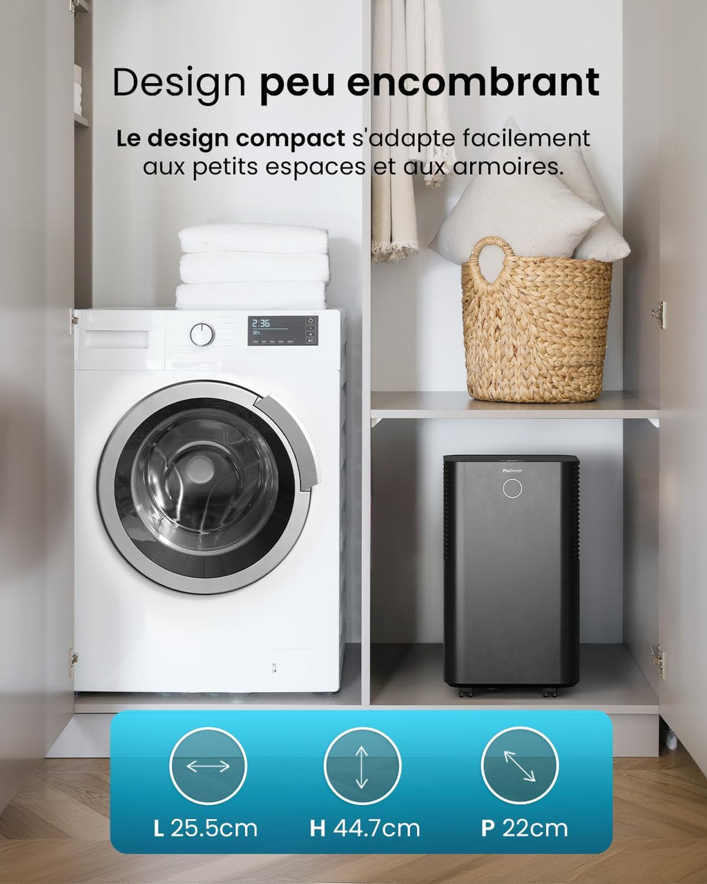 Deshumidificador con compresor inteligente Pro Breeze OmniDry 12L/día, depósito de 2L, temporizador de 24h, secado de ropa - Absorbedor de humedad automático, elimina moho y condensación