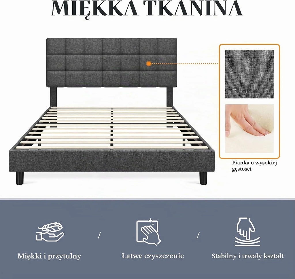 Yaheetech Łóżko Małżeńskie Tapicerowane z Prostokątnym Zagłówkiem