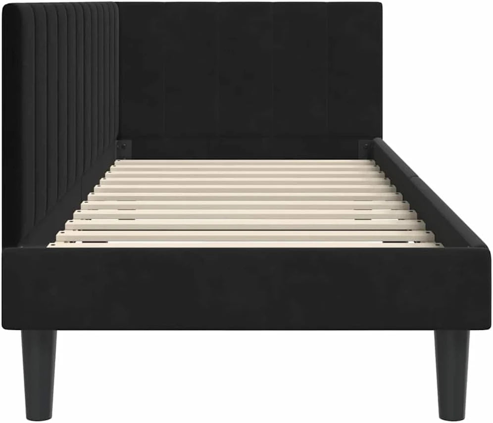 Aksamitna narożna z zagłówkiem minimalistyczna Czarny 80 x 200 cm