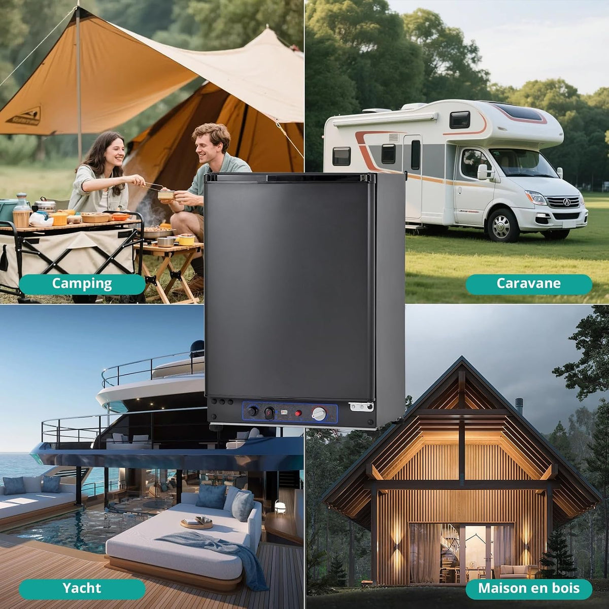 Nevera de gas SMETA 60L para camping, nevera de absorción, nevera de gas de 3 vías 12V 230V, nevera para autocaravanas, caravanas, furgonetas, viajes, cabañas, garaje, silenciosa, puerta reversible