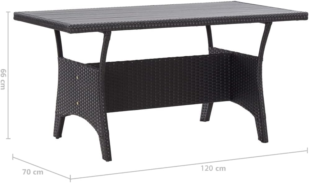 vidaXL Mesa de jardín mesa de comedor de jardín mesa de terraza mesa mesa de balcón muebles de jardín exterior terraza negro 120x70x66cm polirratán estructura de acero