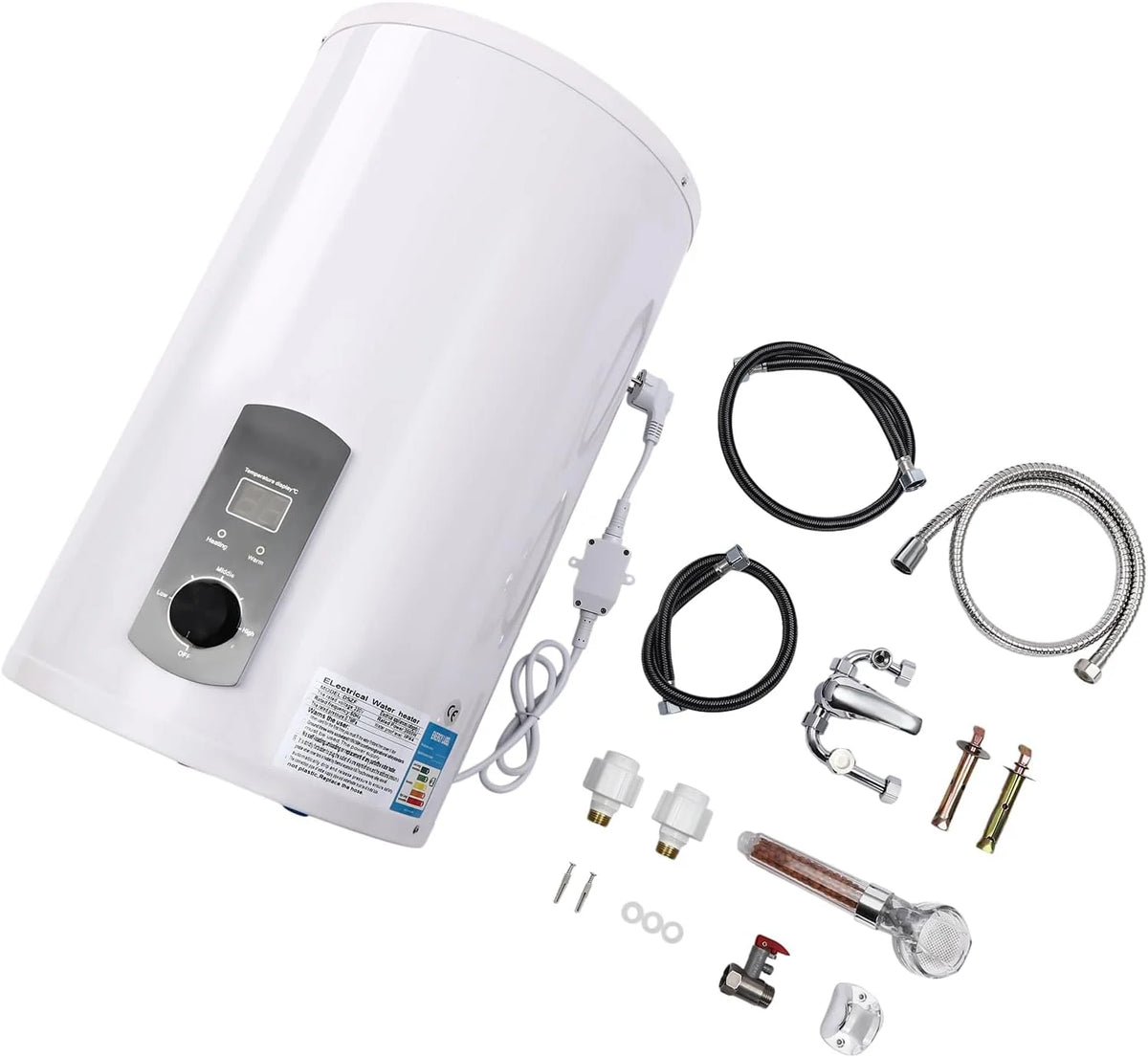 Elektryczny zbiornik ciepłej wody 2 kW, 50 l/80 l/100 l ABS, bojler ciepłej wody z ekranem LED, bojler zimnej i ciepłej wody 220 V do łazienki, zawieszony pionowo (głowica prysznicowa + armatura