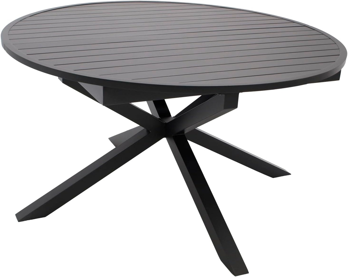 Mesa de jardín extensible DEGAMO Arles, redonda de 140 cm, extensible a ovalada de 200 cm, aluminio antracita, para exterior, resistente a la intemperie