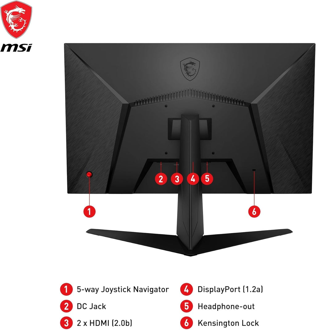 Monitor Gaming MSI G2412F FHD 23,8" - 1920 x 1080, panel Rapid IPS, 180 Hz / 1ms (GtG), gama de colores sRGB 107%, Adaptive Sync - DP 1.2a, HDMI 2.0b CEC
