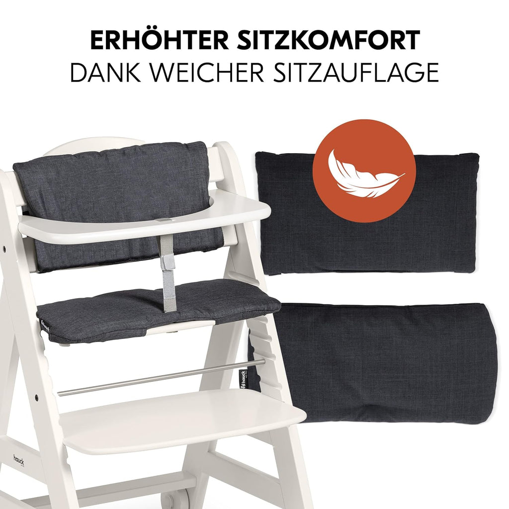 Hauck Trona Beta+ Newborn Set Eco Bouncer - Trona de madera evolutiva para bebés desde el nacimiento, incluye accesorio para recién nacidos, cojín de asiento y bandeja - Gris oscuro