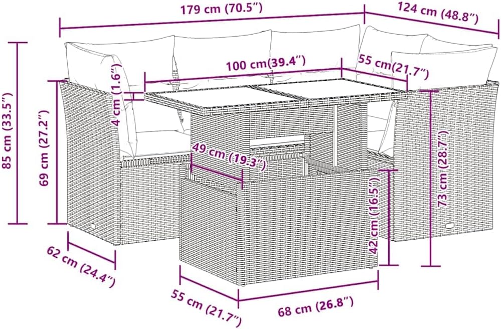 vidaXL Juego de sofá de jardín de 5 piezas con cojines, ratán sintético gris, conjunto de sofá para exterior, conjunto de salón de jardín