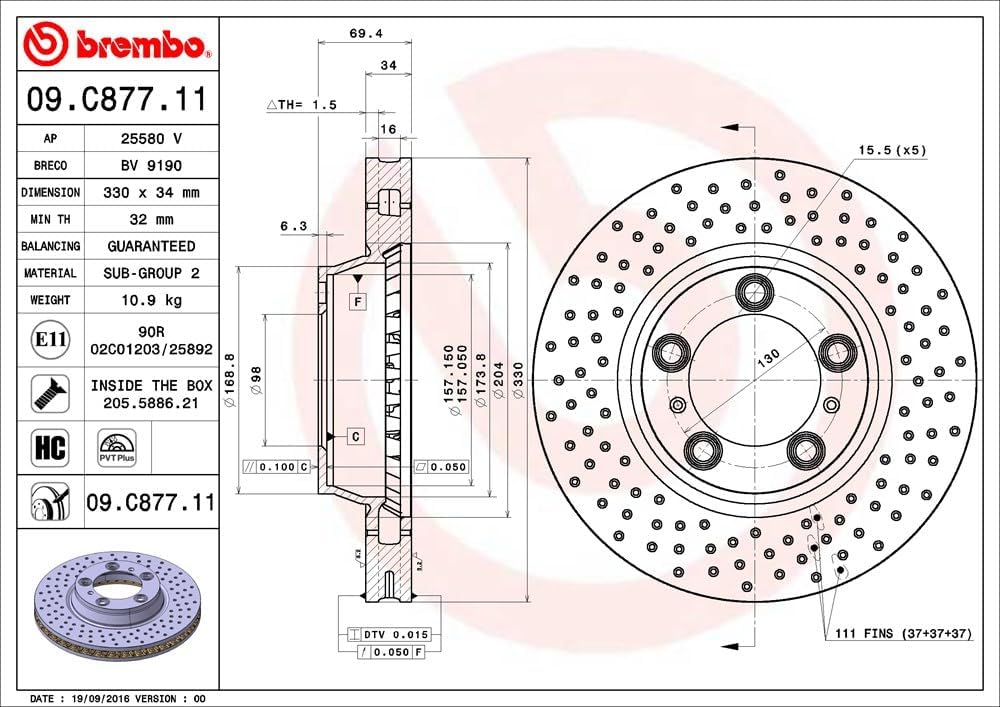 BREMBO 09.C877.11 Disco de freno