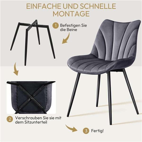 Juego de 6 sillas de comedor Yaheetech, sillas tapizadas con respaldo, para salón, cocina y comedor, asiento de terciopelo, con patas de metal, capacidad de carga de hasta 150 kg, gris oscuro