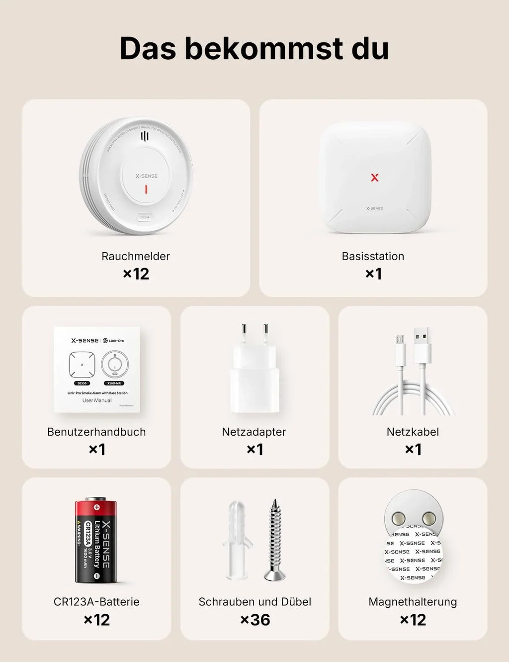 Detector de humo X-Sense SBS50 XS0D MR121, set de 12 unidades, soporte magnético, controlable por aplicación, compatible con Home Assistant, batería reemplazable