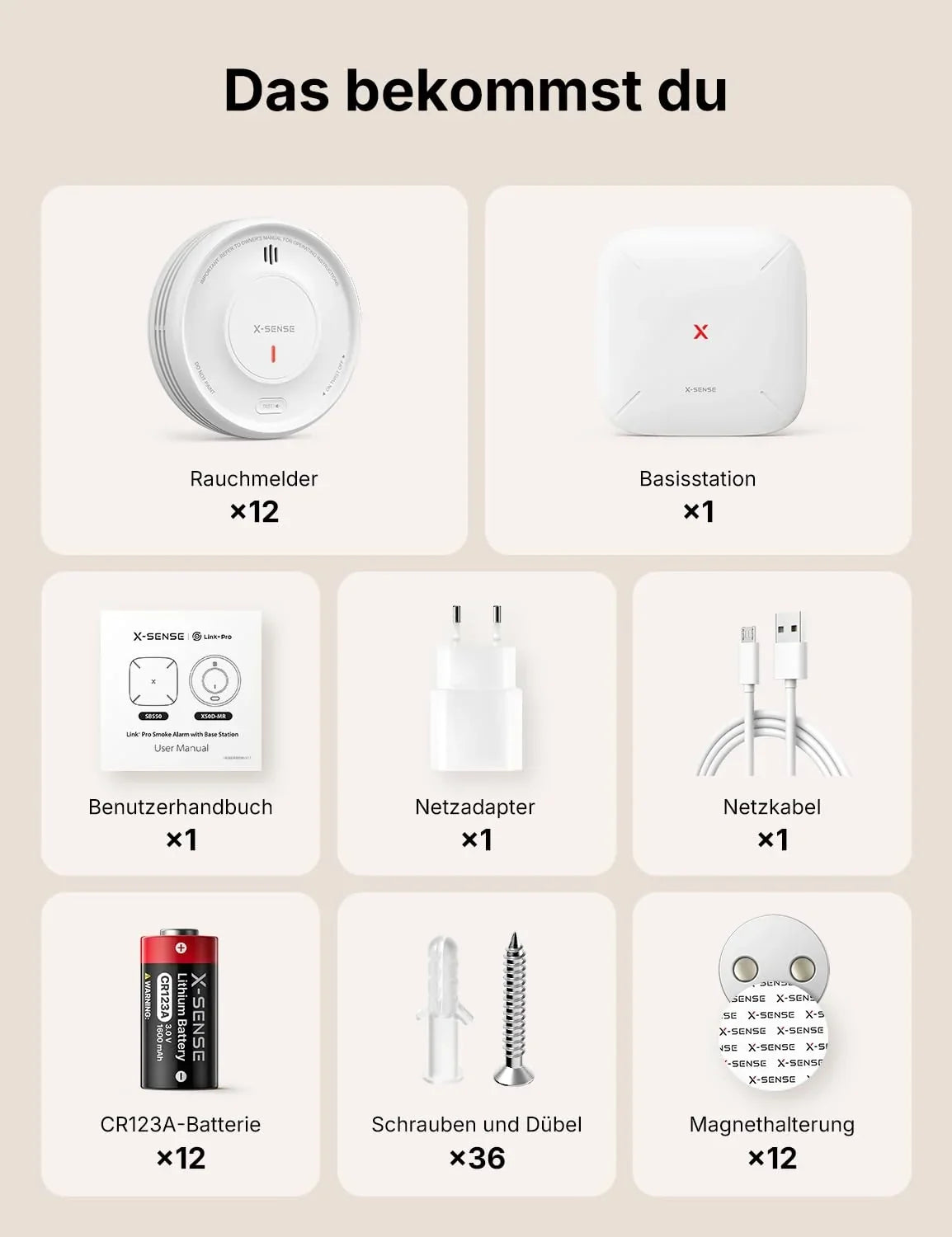 Detector de humo X-Sense SBS50 XS0D MR121, set de 12 unidades, soporte magnético, controlable por aplicación, compatible con Home Assistant, batería reemplazable