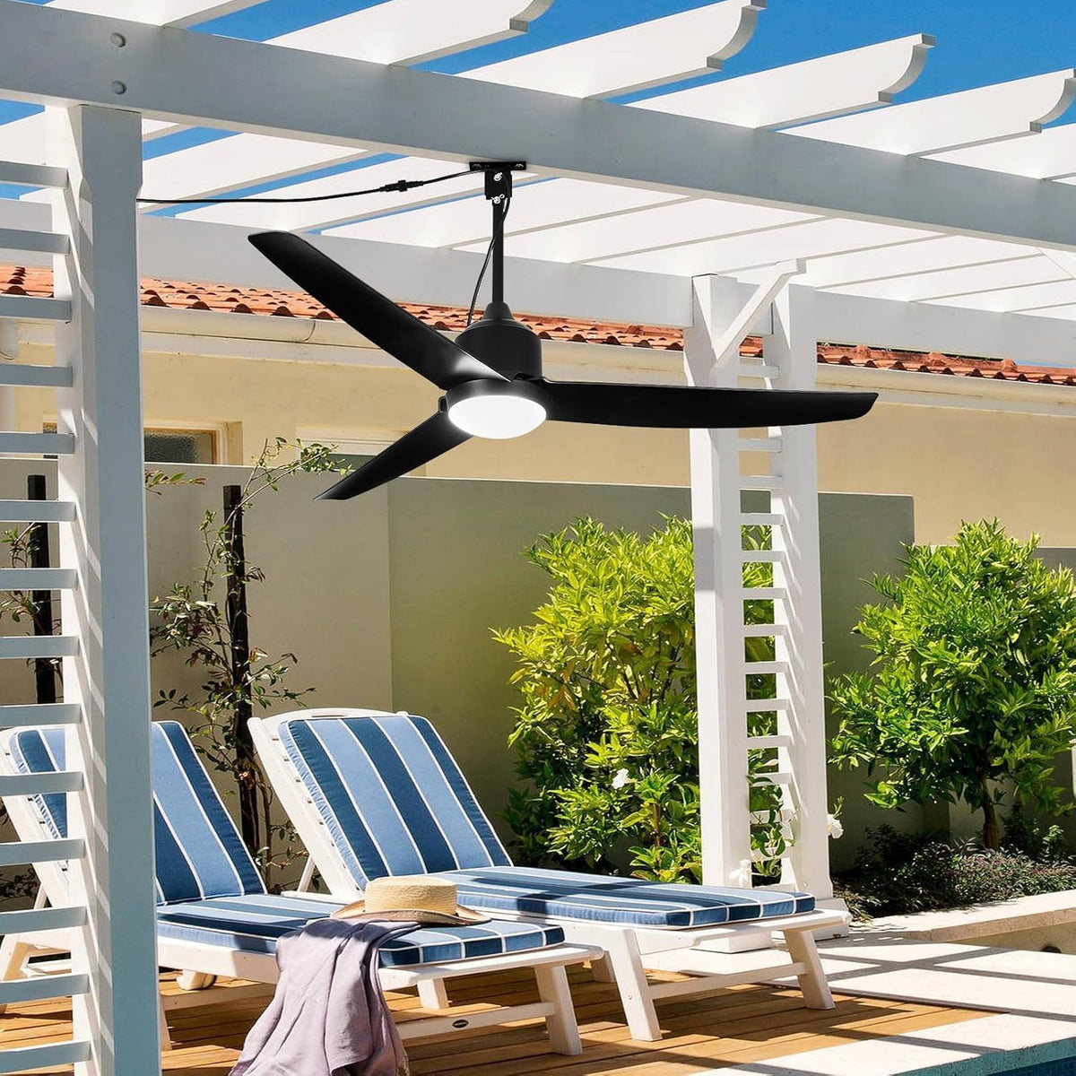 Ventilador de techo con iluminación y mando a distancia, resistente al agua IP65, ventilador de exterior regulable, lámpara de techo moderna con ventilador, ventilador silencioso con luz para dormitorio, balcón y exterior