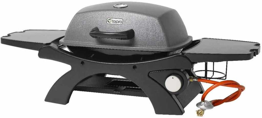 Barbacoa de gas de sobremesa tepro Abington (pequeña), 1 quemador con máx. 3,2 kW de potencia, encendido piezoeléctrico, termómetro, dimensiones aprox. 102 x 46,2 x 38 cm, antracita / negro
