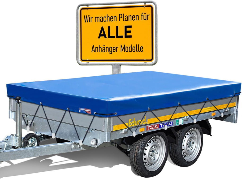 Eduard Lona para remolque de calidad superior - 506 x 220 cm - Dimensiones interiores - Lona azul lacada brillante - Lona plana para remolque de coche - Lona de PVC impermeable con accesorios