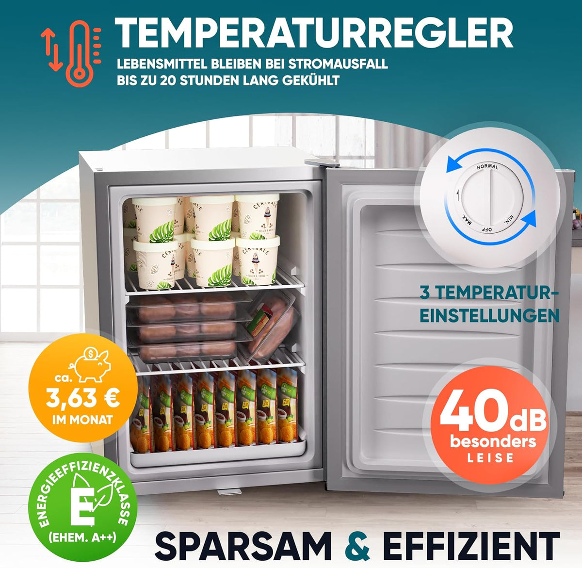 Mini congelador Stillstern (42 L) -18 °C, cubitera, cerradura, sentido de apertura de puerta reversible, congelador de 4 estrellas para camping/oficina, arcón congelador pequeño, congelador pequeño, arcón congelador