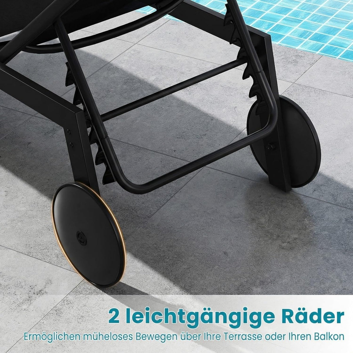 COSTWAY Juego de 2 tumbonas con ruedas, tumbona de jardín con respaldo ajustable y tejido de secado rápido, tumbona con ruedas con capacidad de carga de 150 kg, silla reclinable para jardín, balcón, terraza (negro)