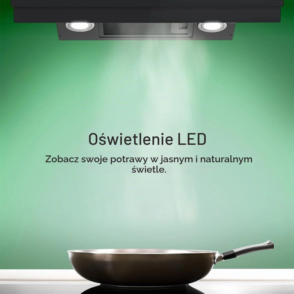 KKT KOLBE A+++ okap kuchenny 80 cm 782 m³/h | obieg powietrza | powietrze wylotowe | bez głowy | okap ścienny | osłona ścienna | czarny | szkło | automatyczny wybieg | SensorTouch | oświetlenie LED |