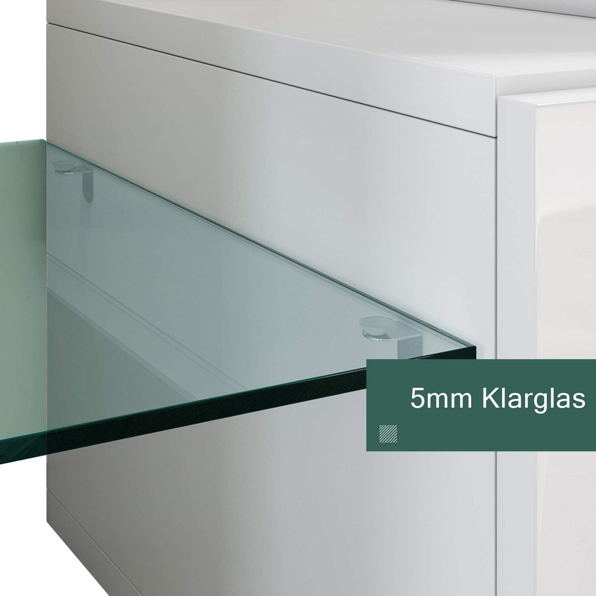 Mueble de TV moderno SONNI de 180 cm, mueble bajo en blanco brillante con iluminación LED de 16 colores, cajón, estantes de cristal abiertos, mesa de TV para televisores de hasta 65 pulgadas para salón y dormitorio, 180x35x45 cm.