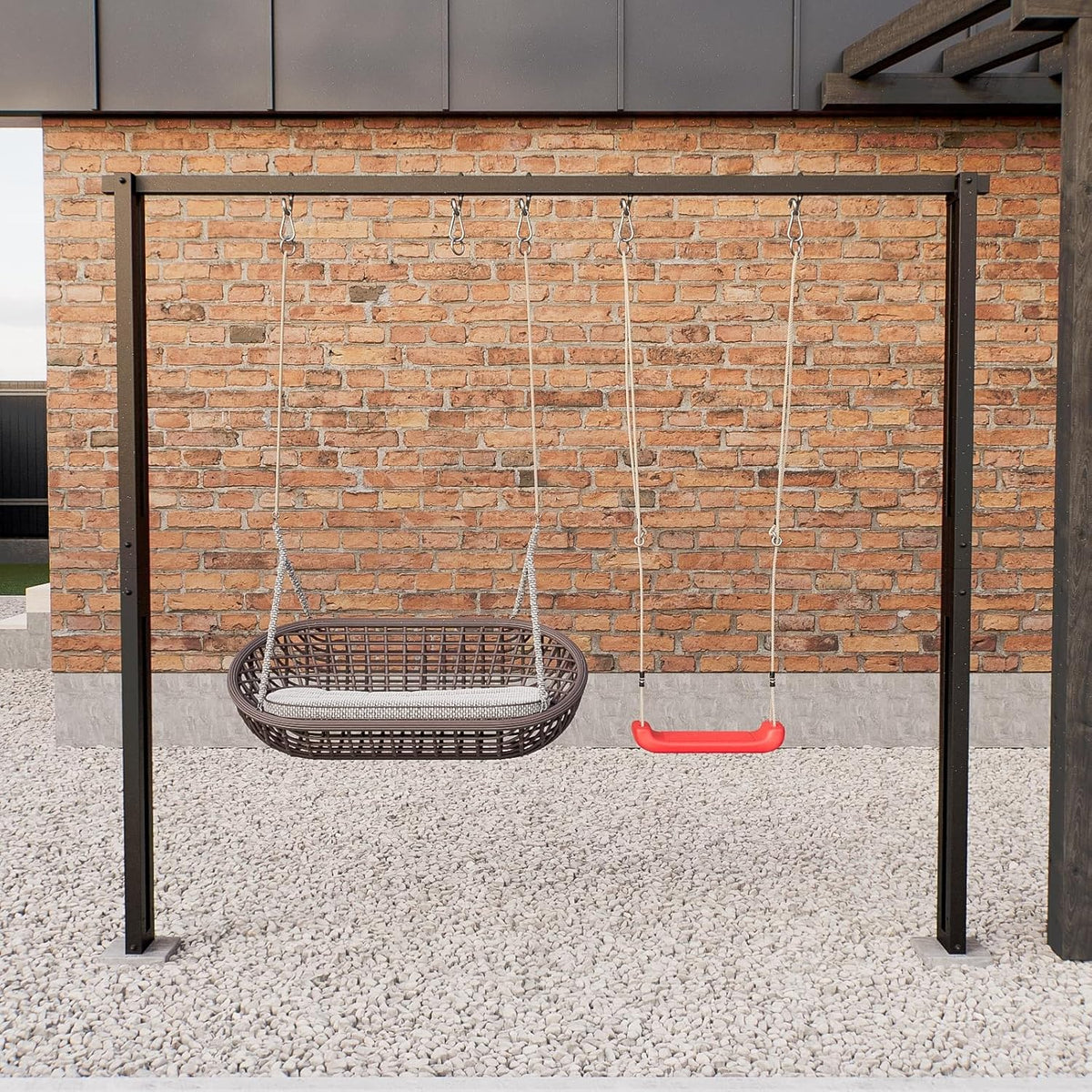 Estructura de columpio QLS 260 cm, soporte para columpio doble, estructura de acero para nido de columpio, negro