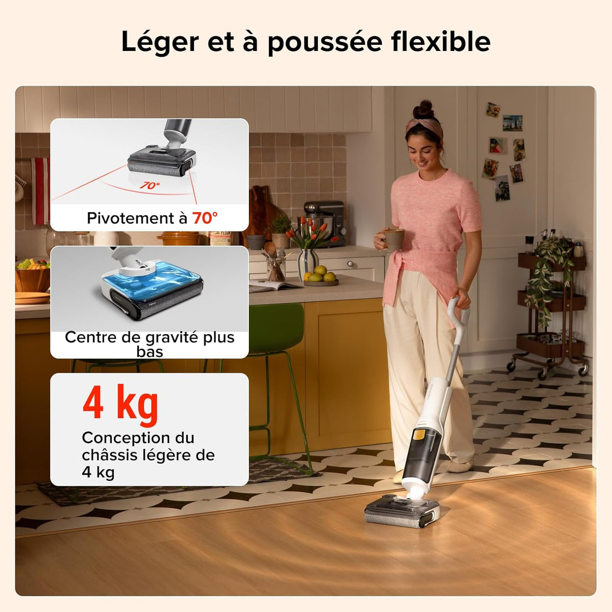 Roborock F25 GT Aspiradora y Fregadora, Limpiador de suelos completo de 20 kPa, Aspiradora inalámbrica con autolimpieza a alta temperatura de 90 °C, inclinable a 180° y limpieza de doble borde