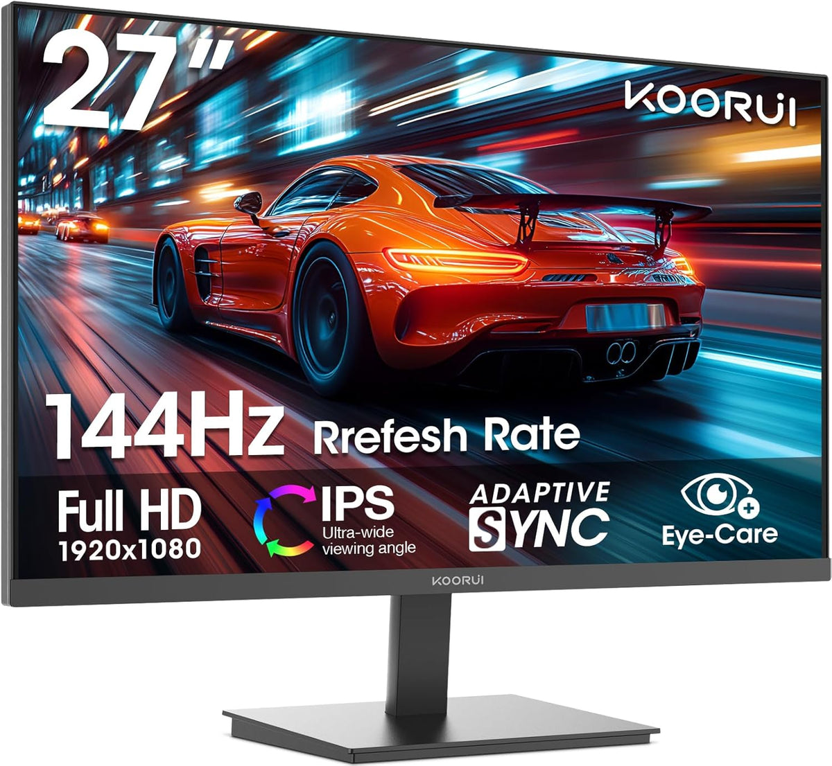 Monitor gaming KOORUI E2711K de 27 pulgadas, FHD 1920 x 1080 144Hz, IPS, Adaptive Sync, HDMI 1.4, cuidado ocular, inclinable de -5° a 15°, VESA 100 x 100mm